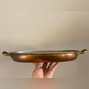 Brass Handled Copper Au Gratin Fish Sauté Oval Pan 
Cookware, Made in Portugal